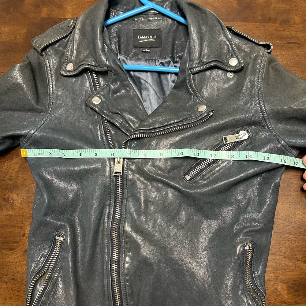 Lamarque Megumi Leather Moto Jacket in Dark Navy Blue Size Small - Picture 11 of 16
